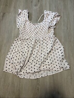 torrid Blush Pink Polka Dot Smocked Flutter Sleeve Top